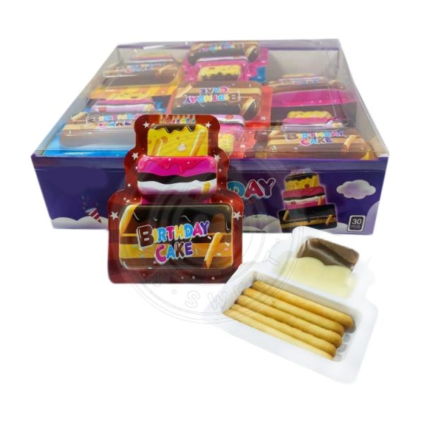 Birthday cake shaped chocolate jam with biscuit
