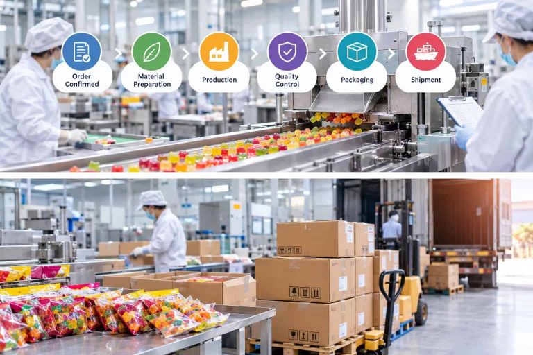 Candy production and packaging process after a buyer places an order